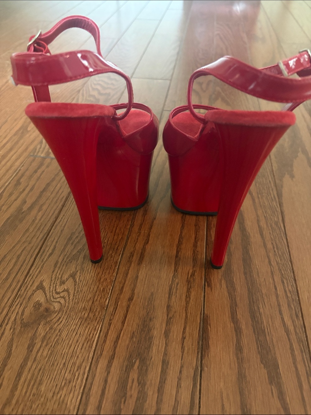 Pleaser Red Patent Platform Ankle-Strap Heels - Picture 5 of 7